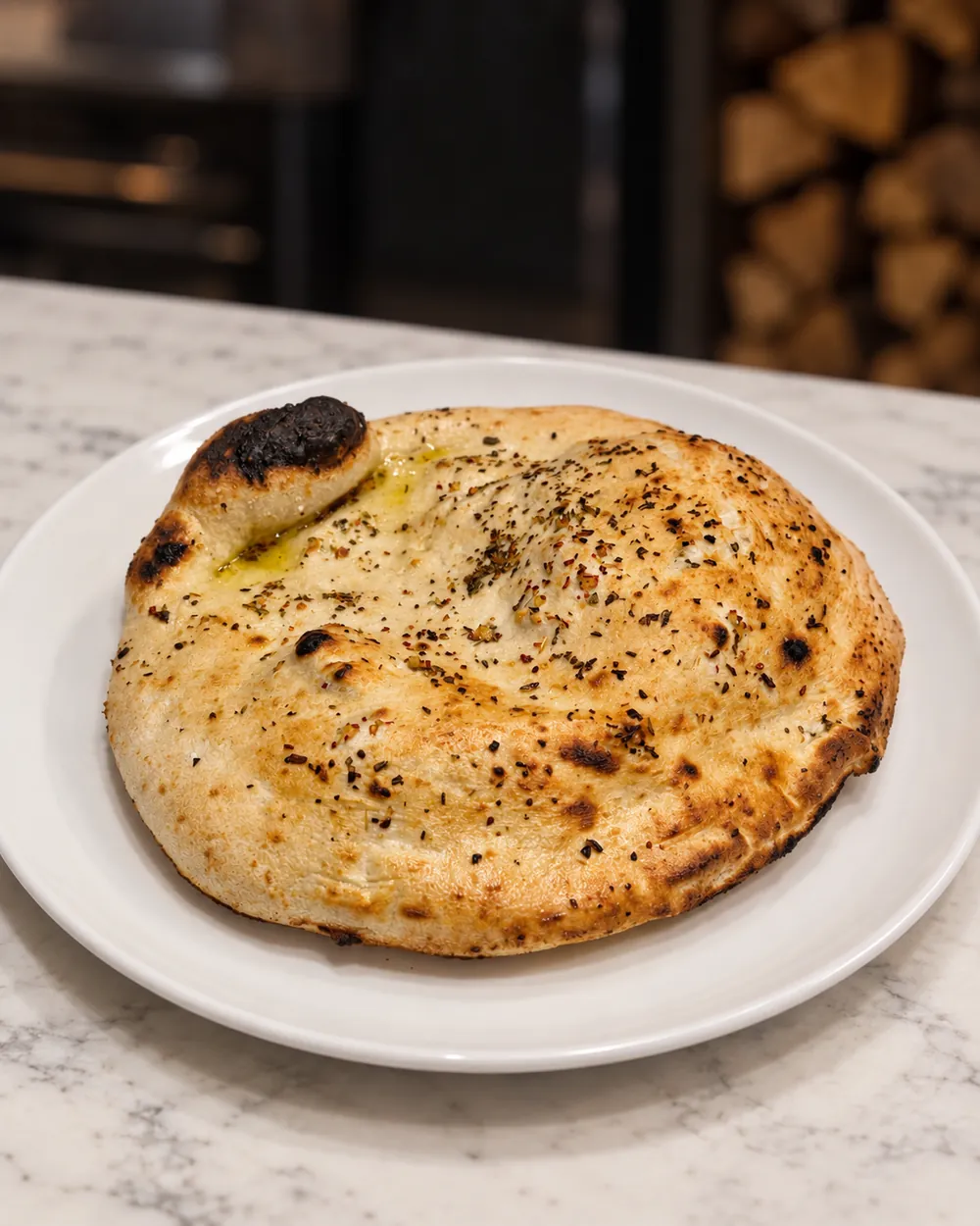 Calzone fresh from the wood oven
