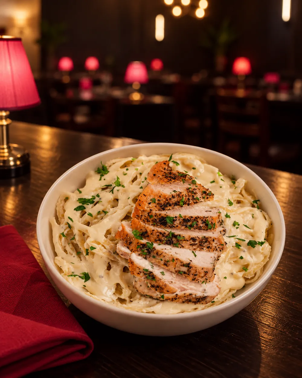 Chicken alfredo with Romano and parsley