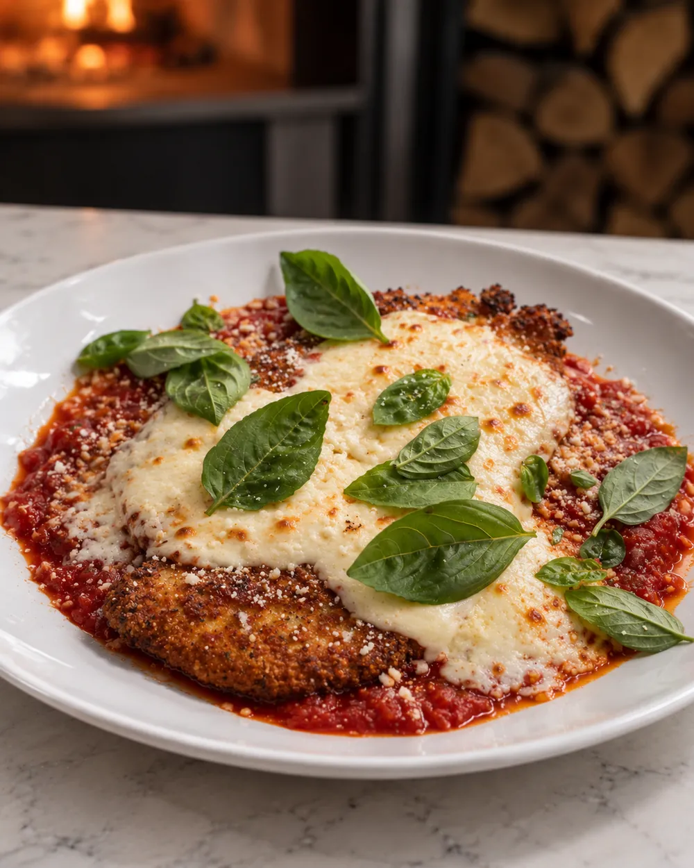 Chicken parmesan baked with marinara and mozzarella