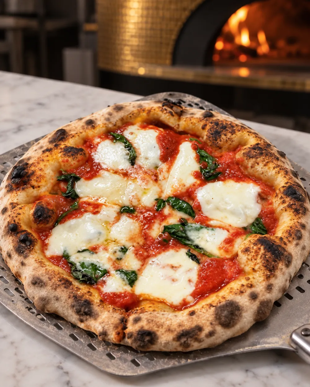 Margherita pizza with San Marzano sauce, fresh mozzarella and basil