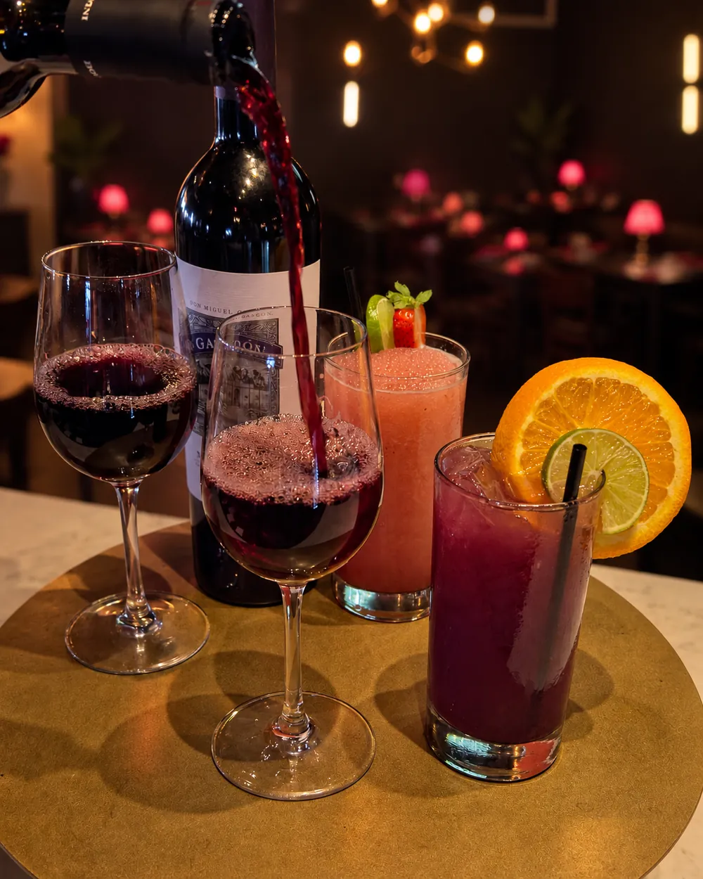 Red wine, sangria and frose on the bar